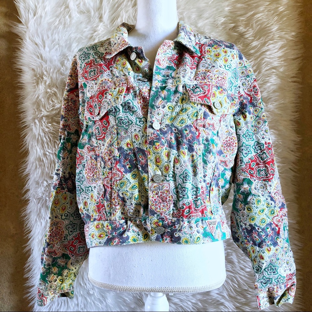 Vintage 90s Floral Guess Denim Jacket-XL